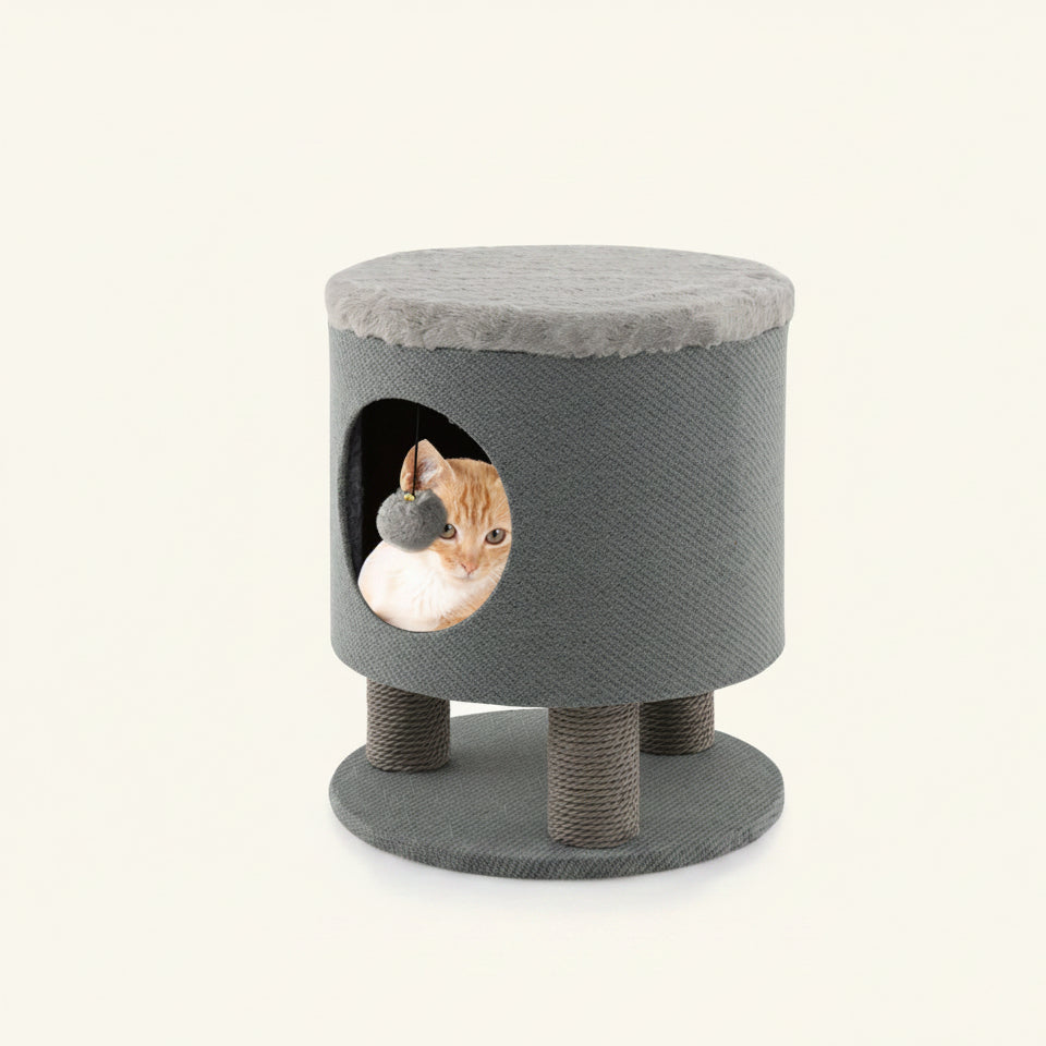 3-In-1 Cat Condo Stool Kitty Bed with Scratching Posts and Plush Ball Toy