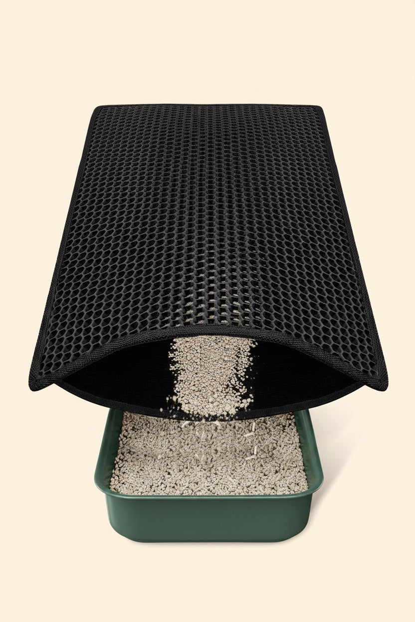 Cat Litter Mat Compact Size 23.6"X14.6" for Small Spaces, Upgrade Waterproof Leakproof Back Layer, Honeycomb Trapping Mat, Washable, Easy to Clean, Scatter Control Kitty Litter Matt, Black