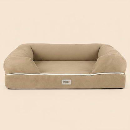 X-Large Dog Bed, Orthopedic Dog Sofa Memory Foam Mattress, Calming Dog Couch Bed, Wall Rim Pillow, Water Resistant Liner, Washable Cover, Non-Slip Bottom, Chester, X-Large Khaki Beige