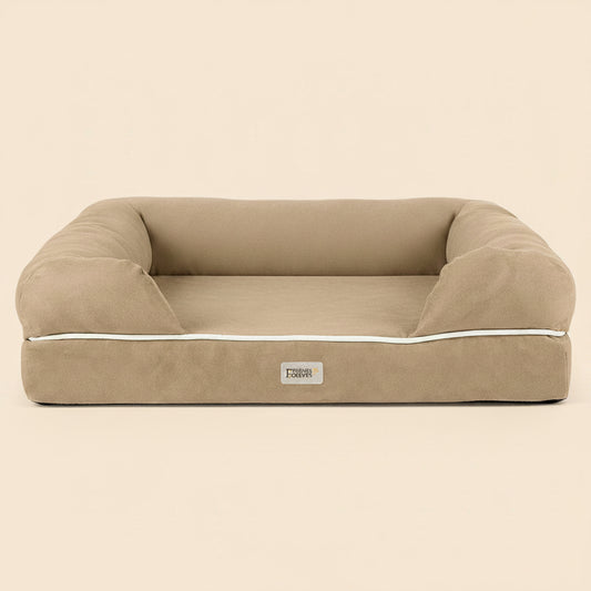 X-Large Dog Bed, Orthopedic Dog Sofa Memory Foam Mattress, Calming Dog Couch Bed, Wall Rim Pillow, Water Resistant Liner, Washable Cover, Non-Slip Bottom, Chester, X-Large Khaki Beige