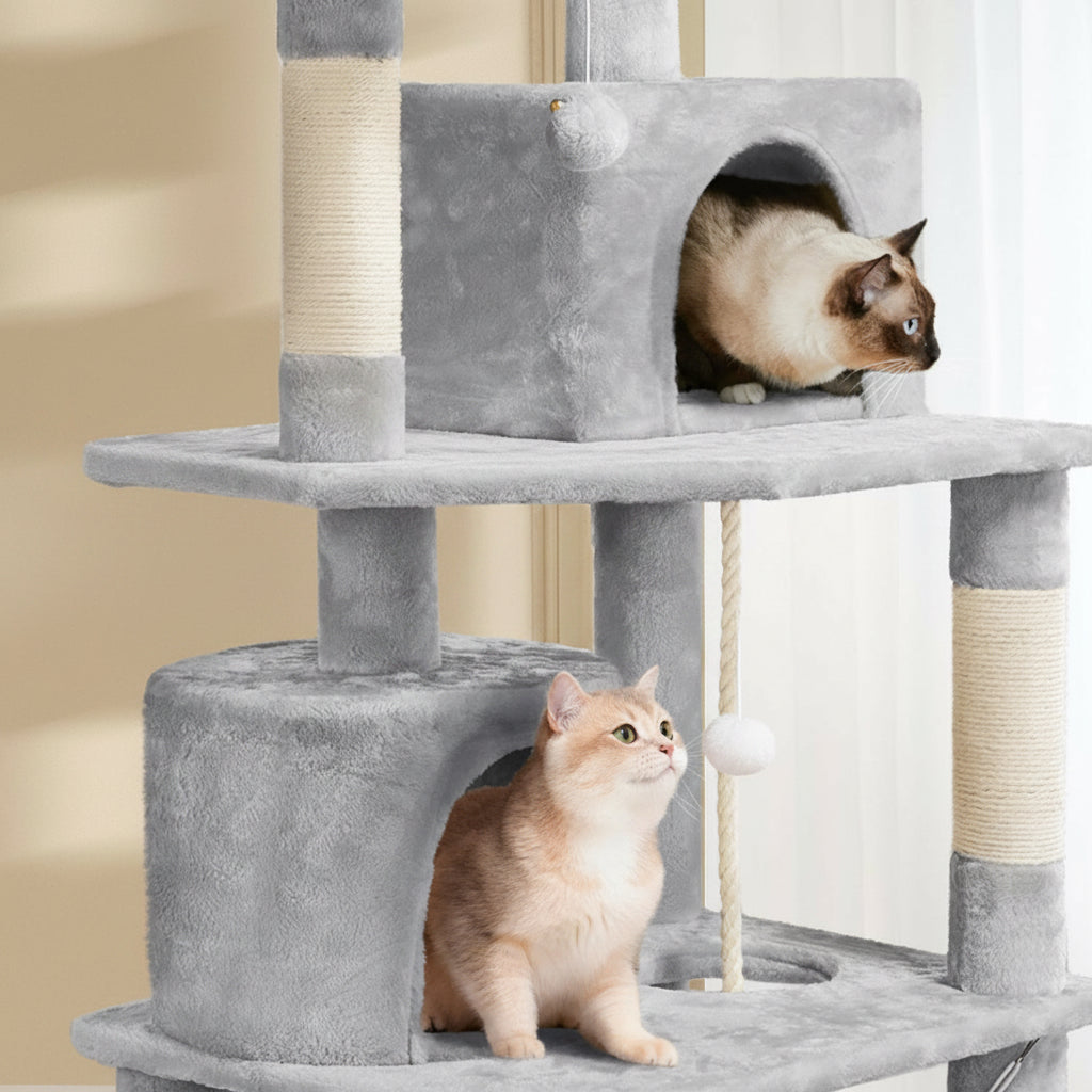 Yaheetech 62.5Inches Cat Tree Cat Tower Cat Condo with Platform & Hammock, Scratching Posts for Kittens Pet Play House with Plush Perch for Indoor Activity Relaxing, Light Gray