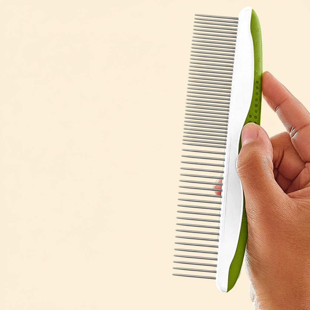 Dog & Cat Comb – Removes Tangles, Knots, and Matted Fur – Grooming Tool with Stainless Steel Teeth and Non-Slip Handle – Best Pet Hair Comb for Home Grooming Kit – Includes Ebook Guide