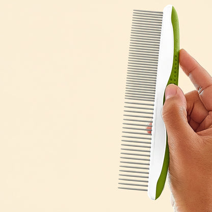 Dog & Cat Comb – Removes Tangles, Knots, and Matted Fur – Grooming Tool with Stainless Steel Teeth and Non-Slip Handle – Best Pet Hair Comb for Home Grooming Kit – Includes Ebook Guide