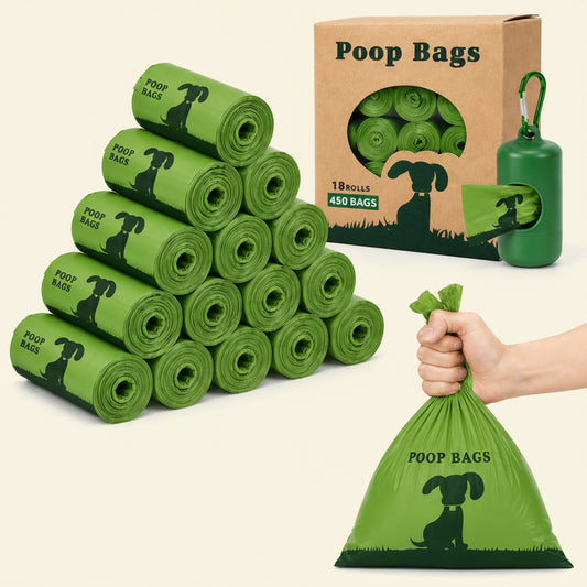 Dog Poop Bags Rolls with Dispenser– Keep Hands Clean 450 Count - Scented | Extra Thick Durable Leakproof Resistant 9 X 13 Inch Refill Rolls Waste Bags for Puppy Small Large Doggy Cleanup Travel