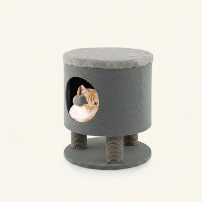 3-In-1 Cat Condo Stool Kitty Bed with Scratching Posts and Plush Ball Toy