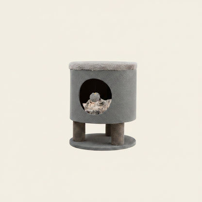 3-In-1 Cat Condo Stool Kitty Bed with Scratching Posts and Plush Ball Toy