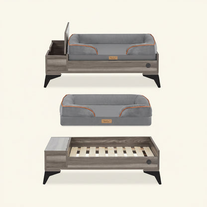Wyatt Wooden Pet Bed with Mattress | Small to Medium Pet Bed with Mattress | Elevated Pet Bed | Wooden Pet Bed with Storage | Greenguard Gold Certified Wooden Pet Bed