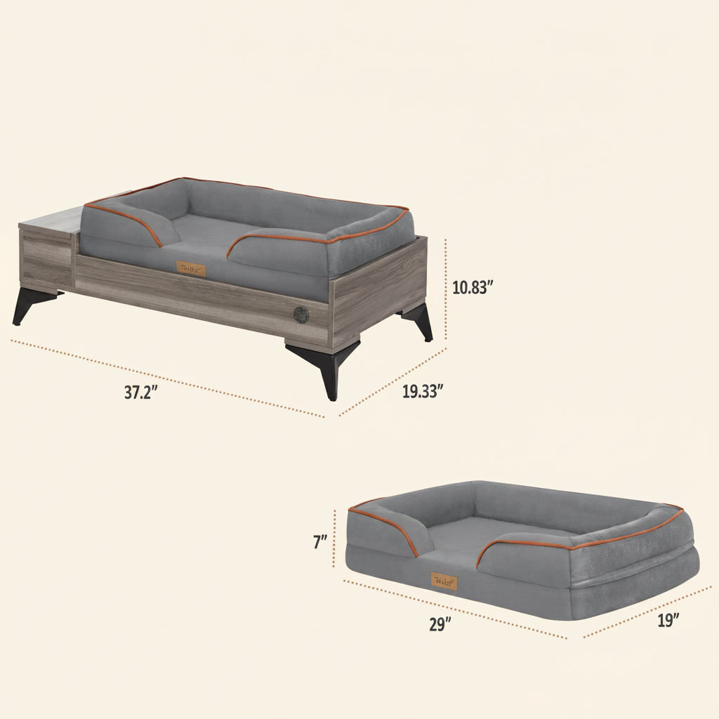 Wyatt Wooden Pet Bed with Mattress | Small to Medium Pet Bed with Mattress | Elevated Pet Bed | Wooden Pet Bed with Storage | Greenguard Gold Certified Wooden Pet Bed