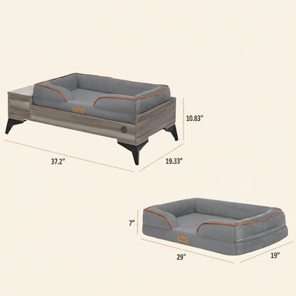 Wyatt Wooden Pet Bed with Mattress | Small to Medium Pet Bed with Mattress | Elevated Pet Bed | Wooden Pet Bed with Storage | Greenguard Gold Certified Wooden Pet Bed