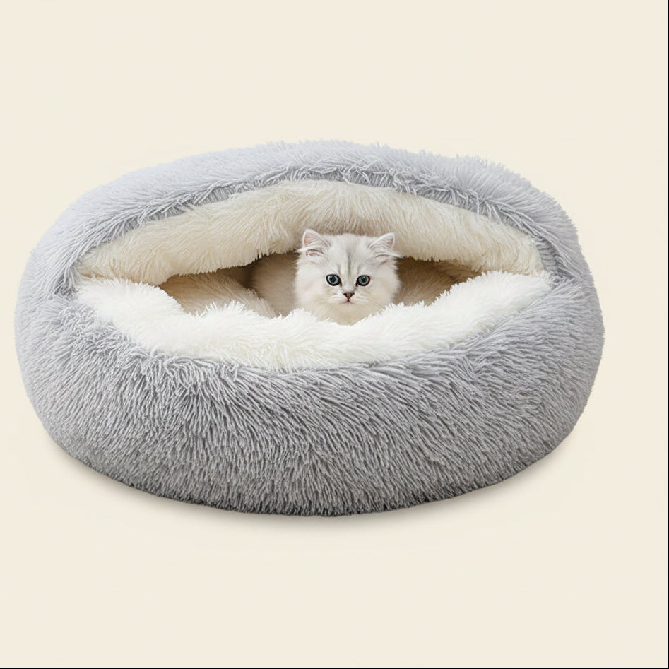 Calming Dog Beds & Cat Cave Bed with Hooded Cover,Removable Washable round Beds for Small Medium Pets,Anti-Slip Faux Fur Fluffy Coved Bed for Improved Sleep,Fits up to 11 Lbs