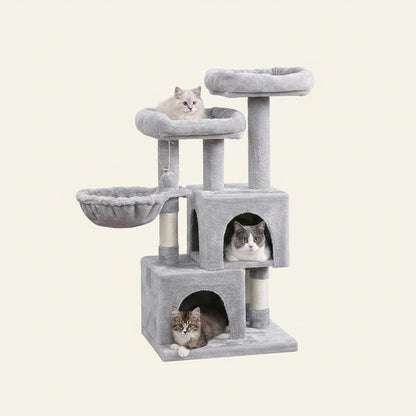 Cat Tree Tower Sisal Scratching Post Cat Condos Climbing Perch with Basket Cat House for Play Kitty Activity Center MMJ51L