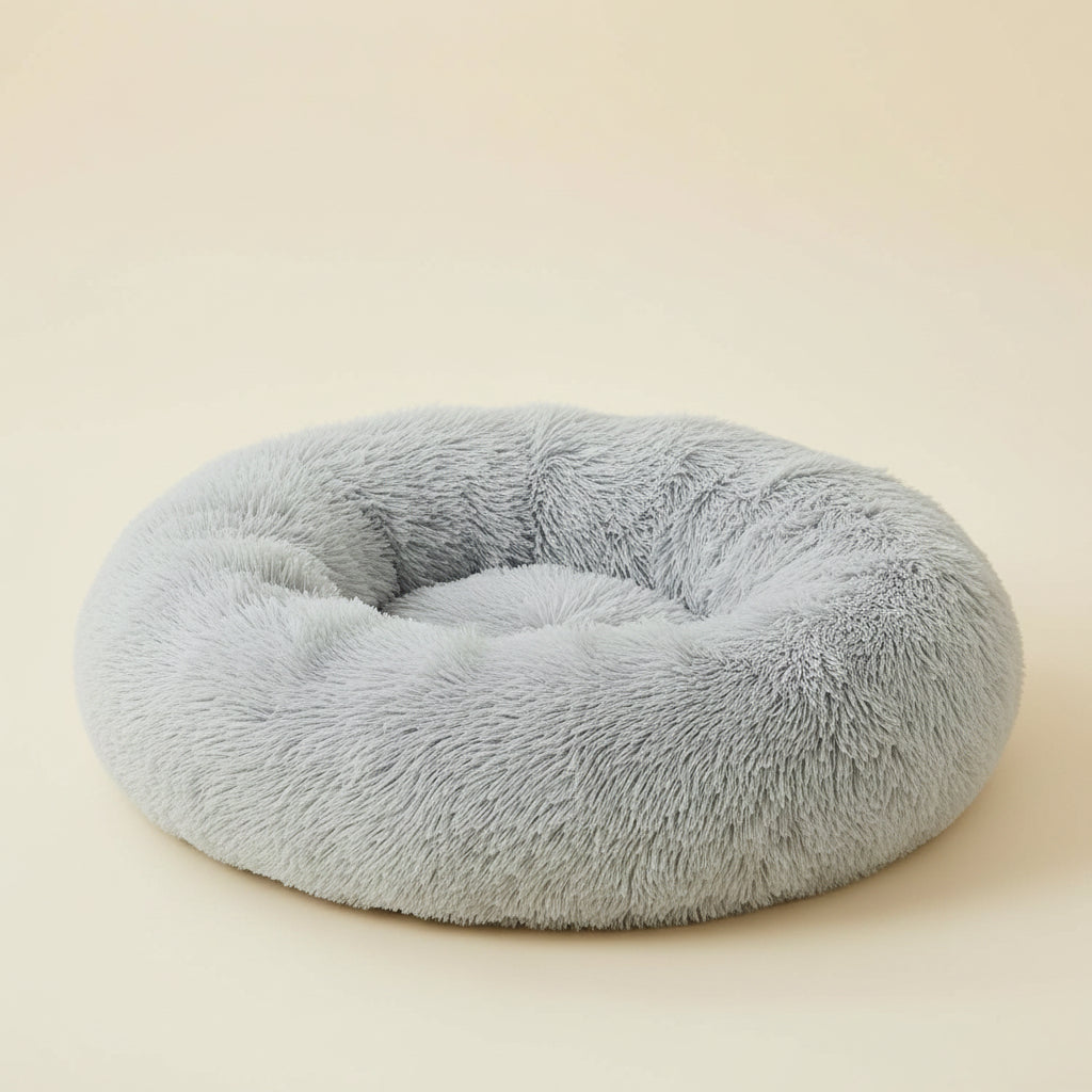 Small round Calming Dog Bed Cat Bed for Comfy Sleep | Dog Bed for Small Dog, Cute Washable Puppy Bed with Fuzzy Plush, Fur Anxiety Pet Bed Donut Cuddler (24X24X8In, Light Grey)