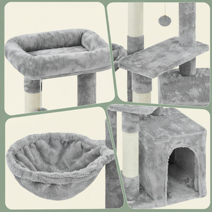 34In Small Cat Tree W/Condo & Basket for Indoor Cats, Light Gray | Scratching Posts, Soft Plush Platform & Window Perch, for Kittens & Small-Medium Cats up to 11 Lb, Easy to Assemble