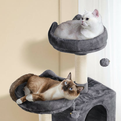 Yaheetech 62.5In Tall Cat Tree W/2 Cat-Ear Perches & 2 Condos, Dark Gray | Multi-Level Cat Tower with Scratching Posts, Hammock, Sturdy 24 X 19In Base and 88 Lb Capacity for Medium & Large Indoor Cats