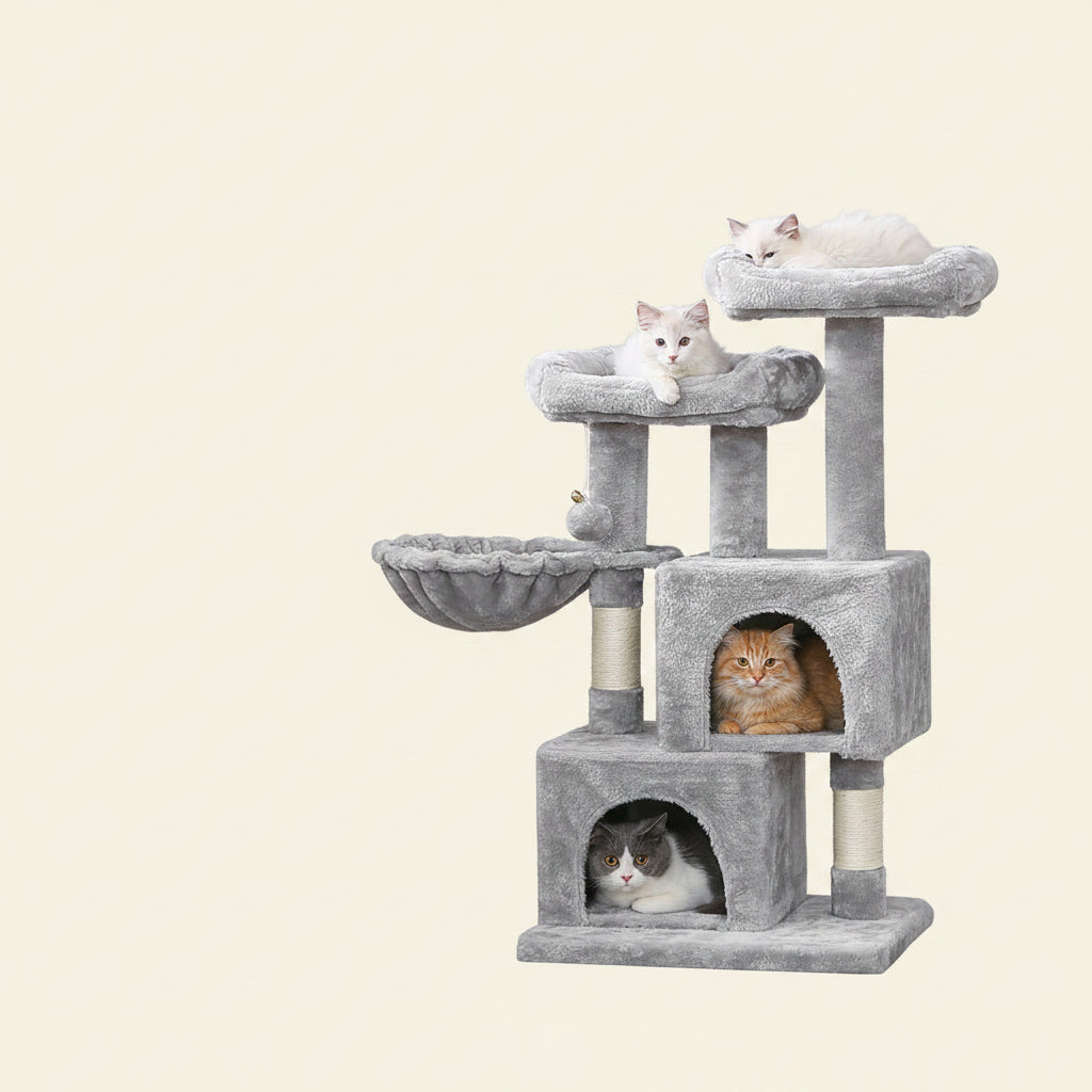 Cat Tree Tower Sisal Scratching Post Cat Condos Climbing Perch with Basket Cat House for Play Kitty Activity Center MMJ51L