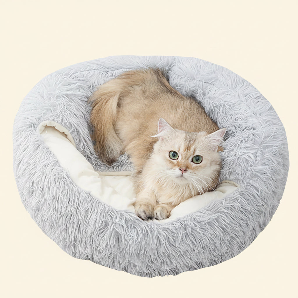Calming Dog Beds & Cat Cave Bed with Hooded Cover,Removable Washable round Beds for Small Medium Pets,Anti-Slip Faux Fur Fluffy Coved Bed for Improved Sleep,Fits up to 11 Lbs