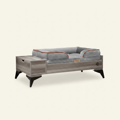 Wyatt Wooden Pet Bed with Mattress | Small to Medium Pet Bed with Mattress | Elevated Pet Bed | Wooden Pet Bed with Storage | Greenguard Gold Certified Wooden Pet Bed