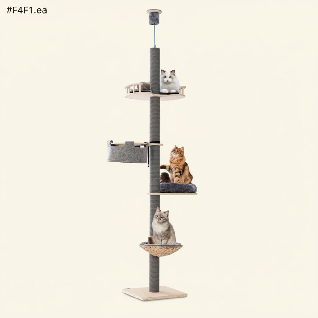 Floor to Ceiling Cat Tree with 93 Inch-107 Inch Adjustable Height