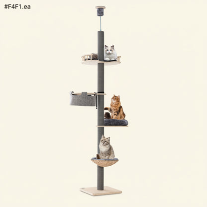 Floor to Ceiling Cat Tree with 93 Inch-107 Inch Adjustable Height