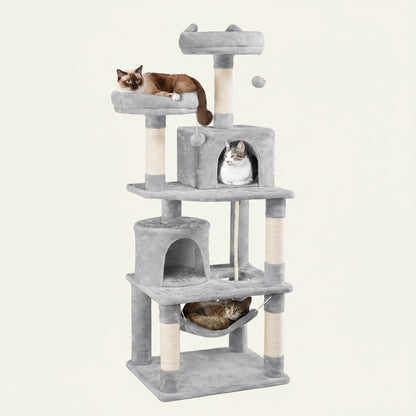 Yaheetech 62.5Inches Cat Tree Cat Tower Cat Condo with Platform & Hammock, Scratching Posts for Kittens Pet Play House with Plush Perch for Indoor Activity Relaxing, Light Gray