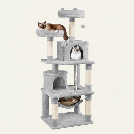 Yaheetech 62.5Inches Cat Tree Cat Tower Cat Condo with Platform & Hammock, Scratching Posts for Kittens Pet Play House with Plush Perch for Indoor Activity Relaxing, Light Gray