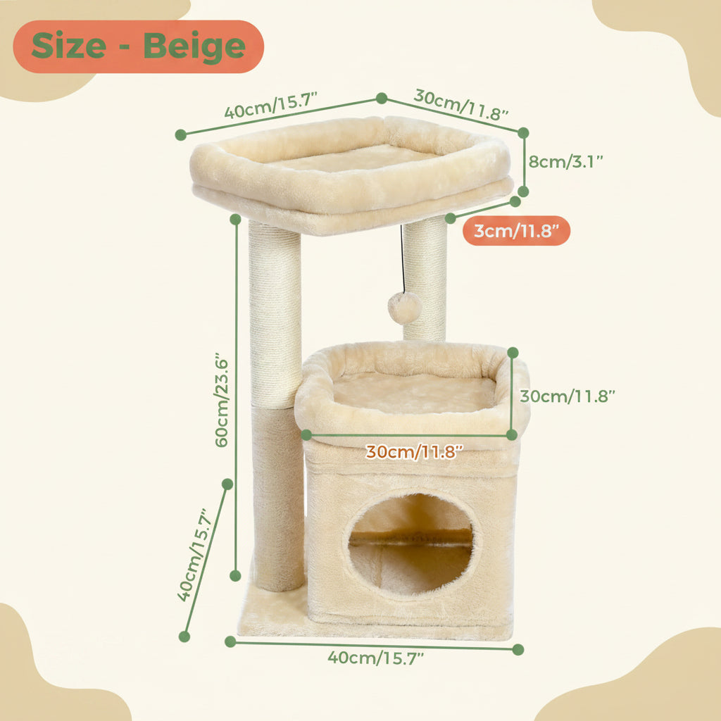 27" Cat Tree for Medium Cats Plush Condo and Scratching Posts, Beige