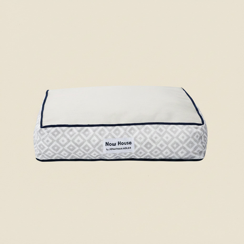 Jonathan Adler Now House for Pets Grey Diamond Cushion Dog Bed, Small Dog Bed, Machine Washable, Cotton/Poly Blend, 17X22X5 Inches