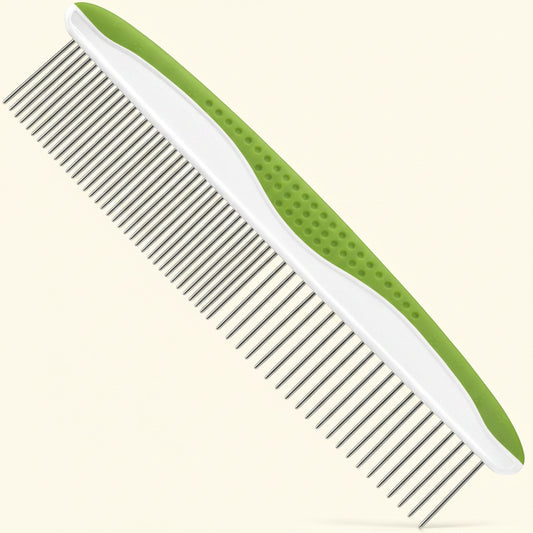 Dog & Cat Comb – Removes Tangles, Knots, and Matted Fur – Grooming Tool with Stainless Steel Teeth and Non-Slip Handle – Best Pet Hair Comb for Home Grooming Kit – Includes Ebook Guide