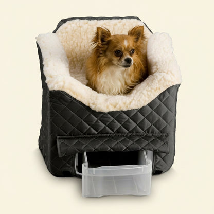 Dog Car Seat for Dogs up to 18Lbs, Lookout II, Black Quilted (S) | Dog Booster Car Seat with Storage Tray, Elevated View Helps Alleviate Travel Sickness & Fear, Removable Washable Cover
