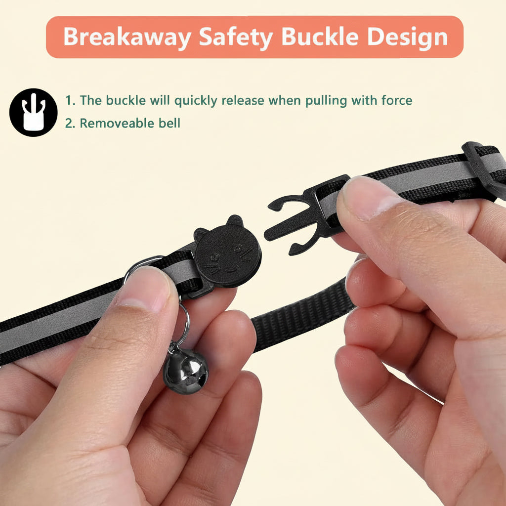 2 Pack Breakaway Airtag Cat Collar, Reflective Kitten Strap with Air Tag Case and Bell for Cat Kitten and Extra Small Dog, Black