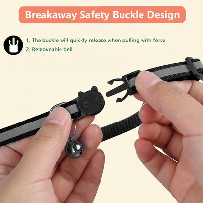 2 Pack Breakaway Airtag Cat Collar, Reflective Kitten Strap with Air Tag Case and Bell for Cat Kitten and Extra Small Dog, Black