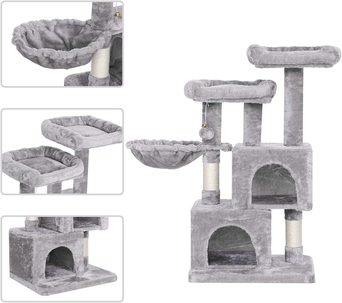 Cat Tree Tower Sisal Scratching Post Cat Condos Climbing Perch with Basket Cat House for Play Kitty Activity Center MMJ51L