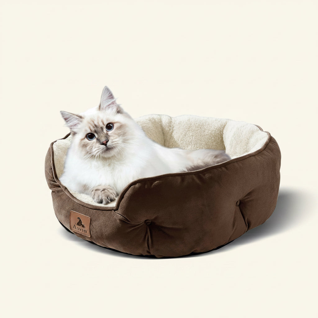 Small Dog Bed for Small Dogs, Cat Beds for Indoor Cats, Pet Bed for Puppy and Kitty, Extra Soft & Machine Washable with Anti-Slip & Water-Resistant Oxford Bottom, Brown, 20 Inches