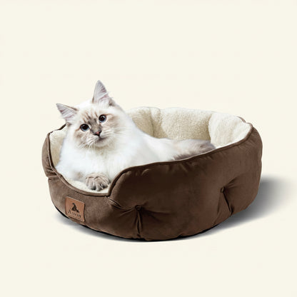 Small Dog Bed for Small Dogs, Cat Beds for Indoor Cats, Pet Bed for Puppy and Kitty, Extra Soft & Machine Washable with Anti-Slip & Water-Resistant Oxford Bottom, Brown, 20 Inches