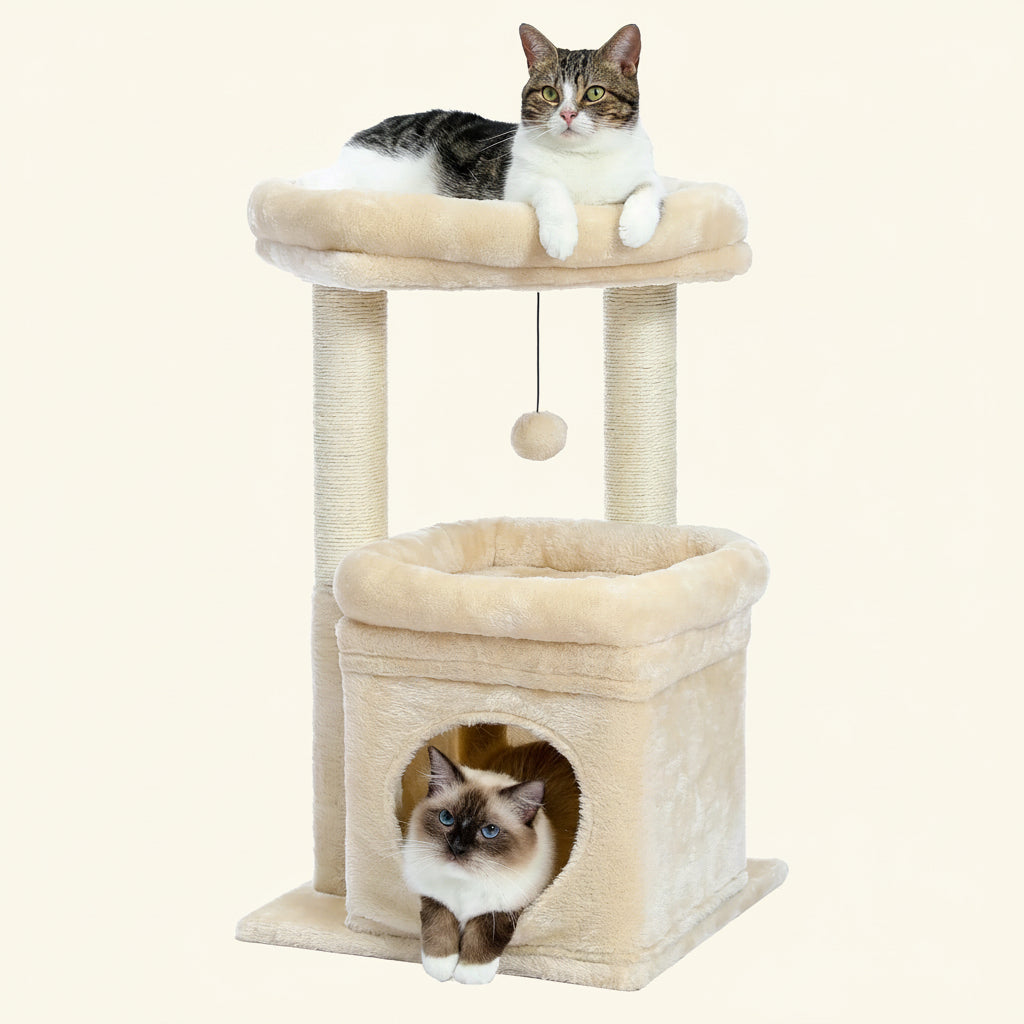 27" Cat Tree for Medium Cats Plush Condo and Scratching Posts, Beige