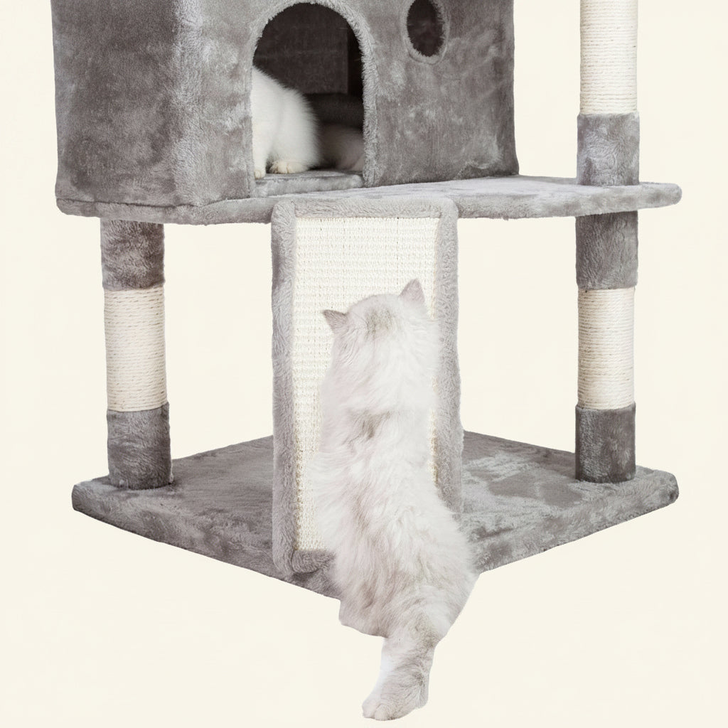Cat Tree Tower with Multi-Level Large Condo, Platform, MPJ032W | 73.4 Inch Cat Tower with 3 Caves, 3 Cozy Perches, Scratching Posts, Board, Activity Center Stable for Indoor Cats, Light Gray