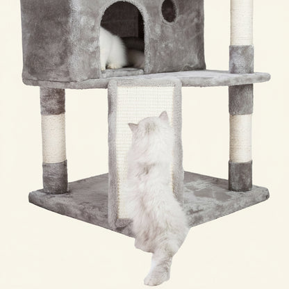 Cat Tree Tower with Multi-Level Large Condo, Platform, MPJ032W | 73.4 Inch Cat Tower with 3 Caves, 3 Cozy Perches, Scratching Posts, Board, Activity Center Stable for Indoor Cats, Light Gray