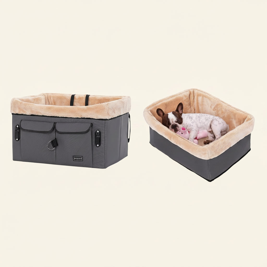 Dog Car Seat for Medium Dogs or 2 Small Dogs, Upgraded Dog Booster Car Seat for Front and Back Seats with 2 Safety Leashes (Medium, Deep Grey)