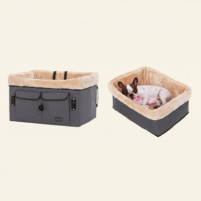 Dog Car Seat for Medium Dogs or 2 Small Dogs, Upgraded Dog Booster Car Seat for Front and Back Seats with 2 Safety Leashes (Medium, Deep Grey)