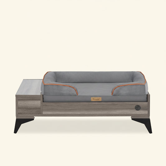 Wyatt Wooden Pet Bed with Mattress | Small to Medium Pet Bed with Mattress | Elevated Pet Bed | Wooden Pet Bed with Storage | Greenguard Gold Certified Wooden Pet Bed