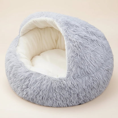 Calming Dog Beds & Cat Cave Bed with Hooded Cover,Removable Washable round Beds for Small Medium Pets,Anti-Slip Faux Fur Fluffy Coved Bed for Improved Sleep,Fits up to 11 Lbs