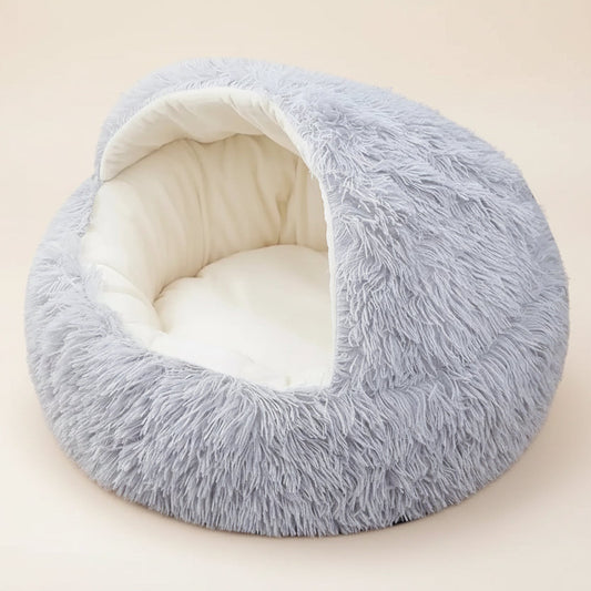 Calming Dog Beds & Cat Cave Bed with Hooded Cover,Removable Washable round Beds for Small Medium Pets,Anti-Slip Faux Fur Fluffy Coved Bed for Improved Sleep,Fits up to 11 Lbs