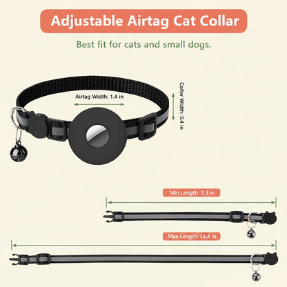2 Pack Breakaway Airtag Cat Collar, Reflective Kitten Strap with Air Tag Case and Bell for Cat Kitten and Extra Small Dog, Black