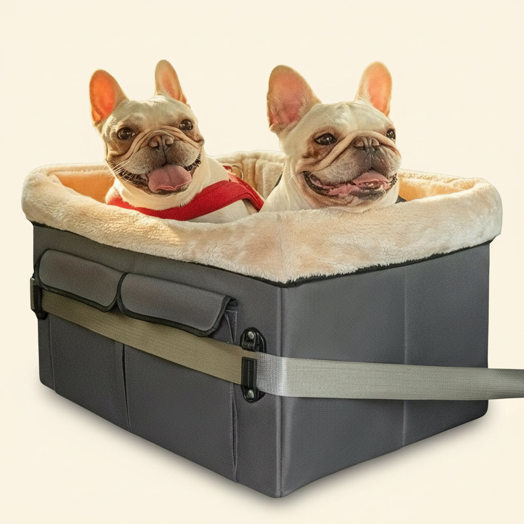 Dog Car Seat for Medium Dogs or 2 Small Dogs, Upgraded Dog Booster Car Seat for Front and Back Seats with 2 Safety Leashes (Medium, Deep Grey)