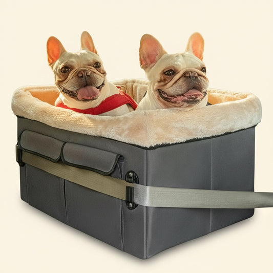 Dog Car Seat for Medium Dogs or 2 Small Dogs, Upgraded Dog Booster Car Seat for Front and Back Seats with 2 Safety Leashes (Medium, Deep Grey)