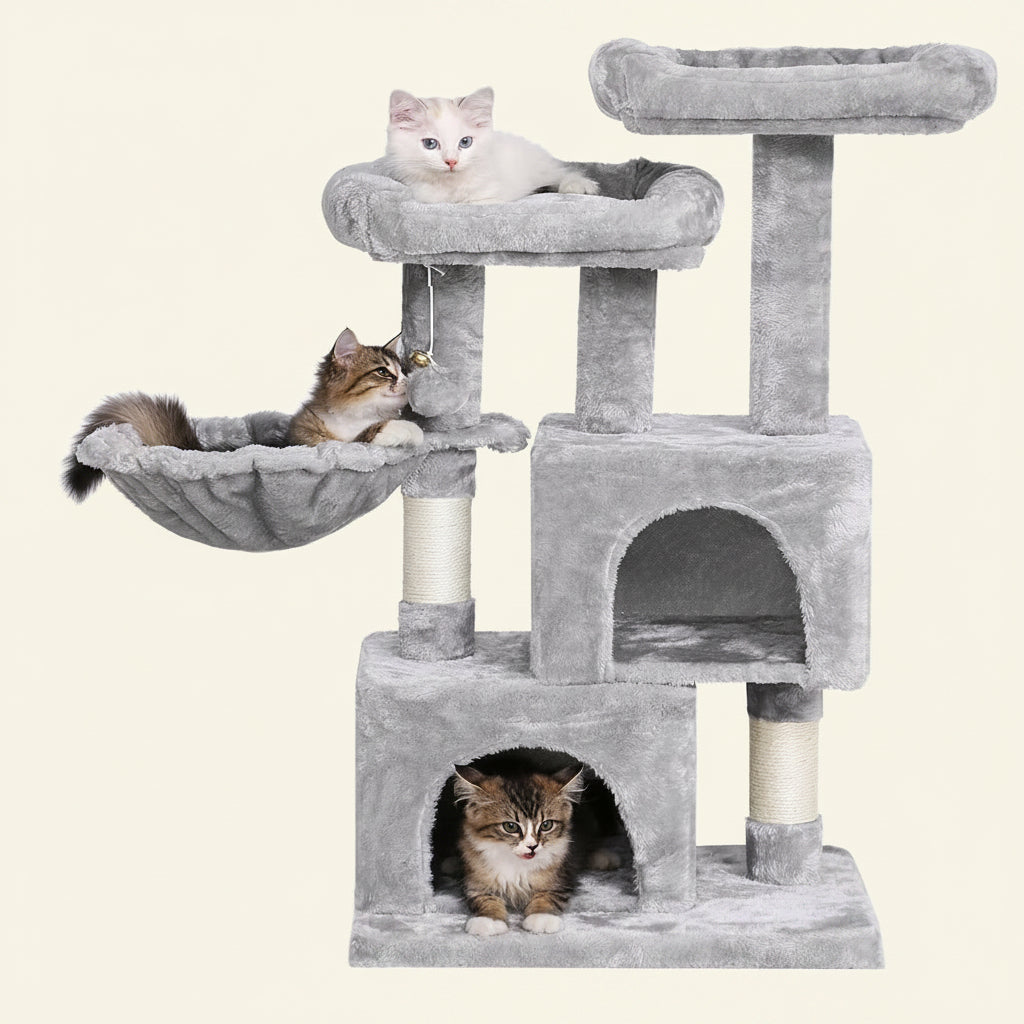 Cat Tree Tower Sisal Scratching Post Cat Condos Climbing Perch with Basket Cat House for Play Kitty Activity Center MMJ51L