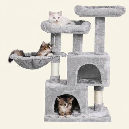 Cat Tree Tower Sisal Scratching Post Cat Condos Climbing Perch with Basket Cat House for Play Kitty Activity Center MMJ51L