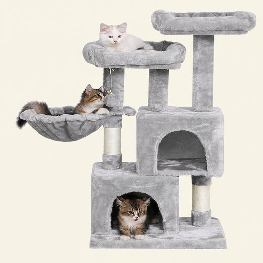 Cat Tree Tower Sisal Scratching Post Cat Condos Climbing Perch with Basket Cat House for Play Kitty Activity Center MMJ51L