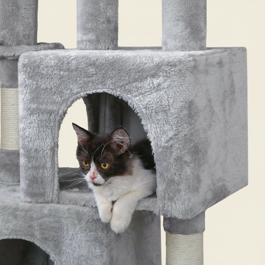 Cat Tree Tower Sisal Scratching Post Cat Condos Climbing Perch with Basket Cat House for Play Kitty Activity Center MMJ51L