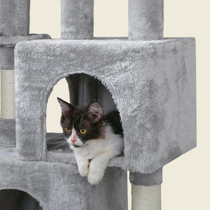 Cat Tree Tower Sisal Scratching Post Cat Condos Climbing Perch with Basket Cat House for Play Kitty Activity Center MMJ51L